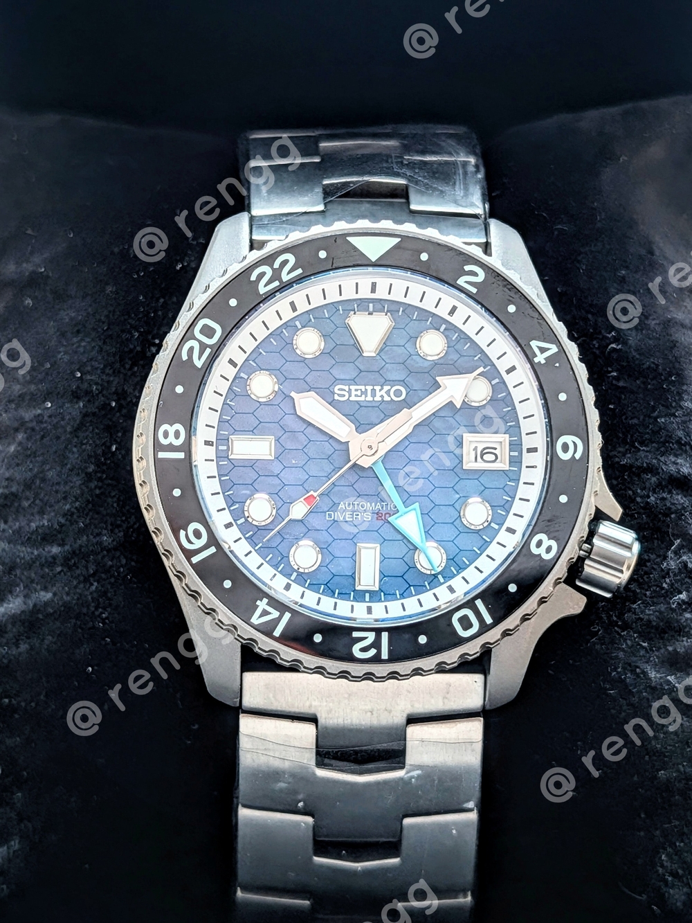 42mm Full Titanium Seiko Men’s Blue Honeycomb Automatic GMT Dive Watch Sapphire
